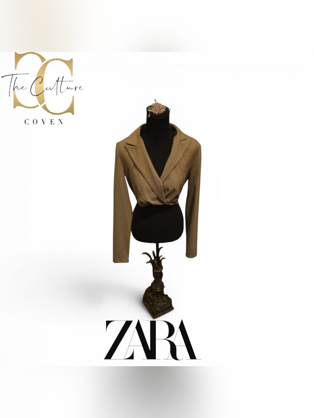 Zara Tan Cropped Wrap-Front Blazer